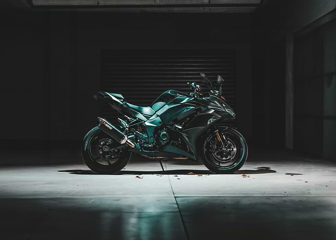 Dark Motorcycle in Garage
