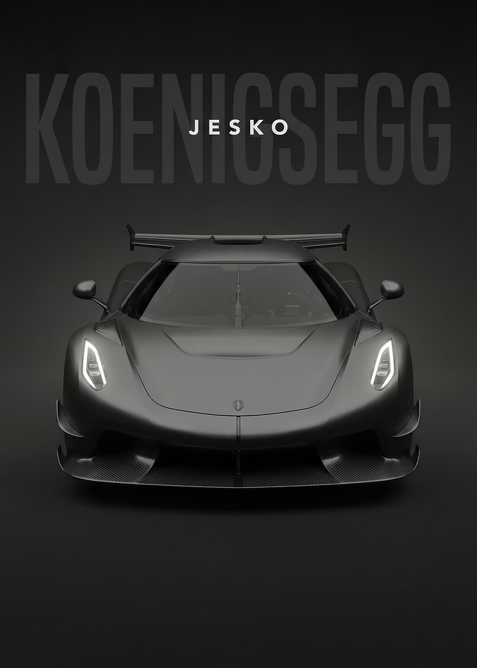 sleek black koenigsegg jesko hypercar poster