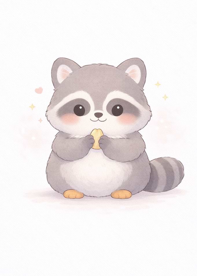 Cute Raccoon Holding a Snack