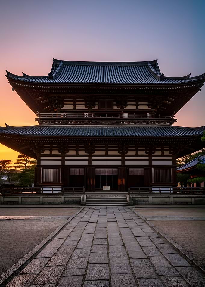 Traditional Japanese Temple at Sunset