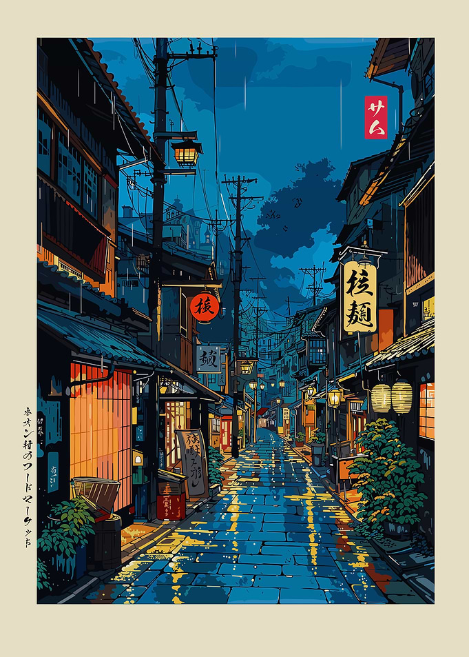 Rainy Night in a Japanese City