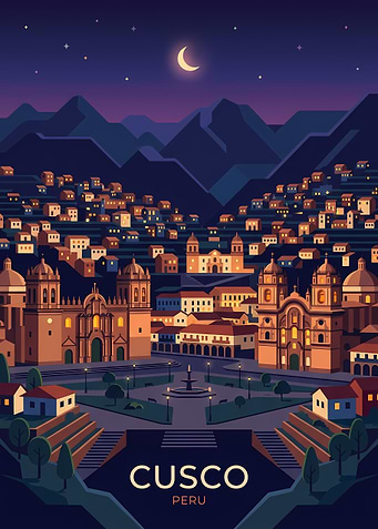 Cusco Peru Cityscape at Night