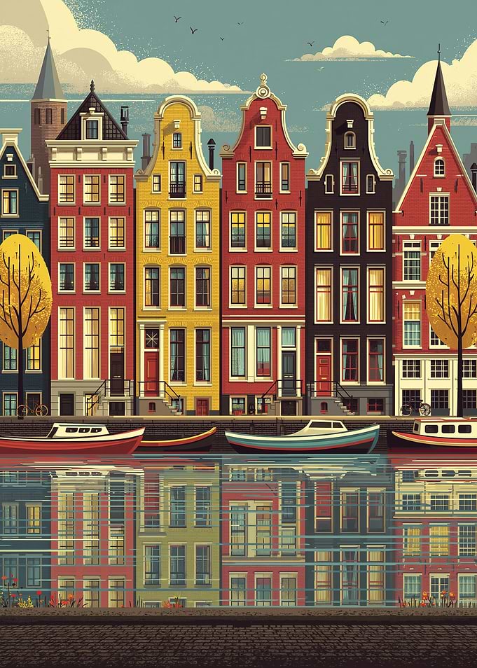 Amsterdam Canal Houses Reflection