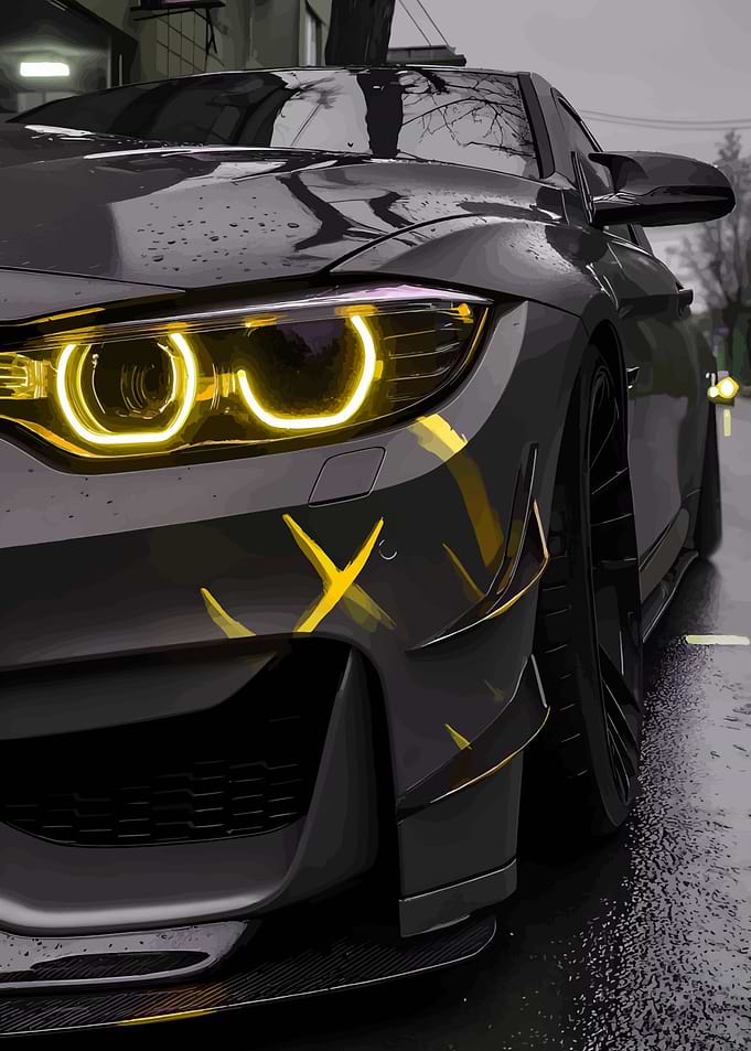 Aggressive Sports Car with Yellow Accents