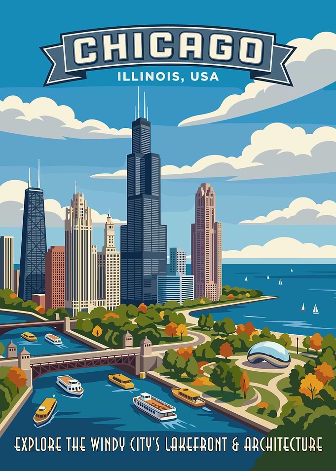 Chicago Skyline Vintage Poster