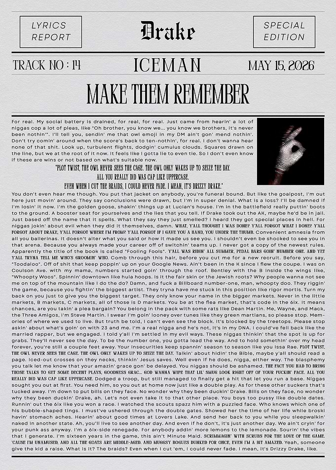 Drake Make Them Remember Newspaper