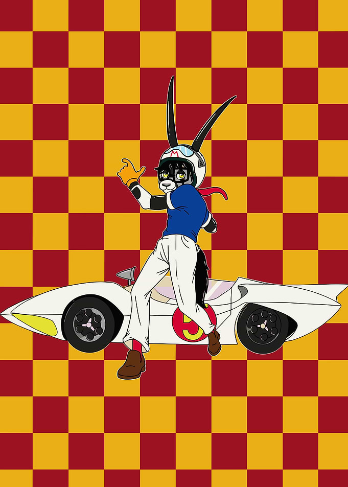 Speed Racer Rabbit Character with Mach 5
