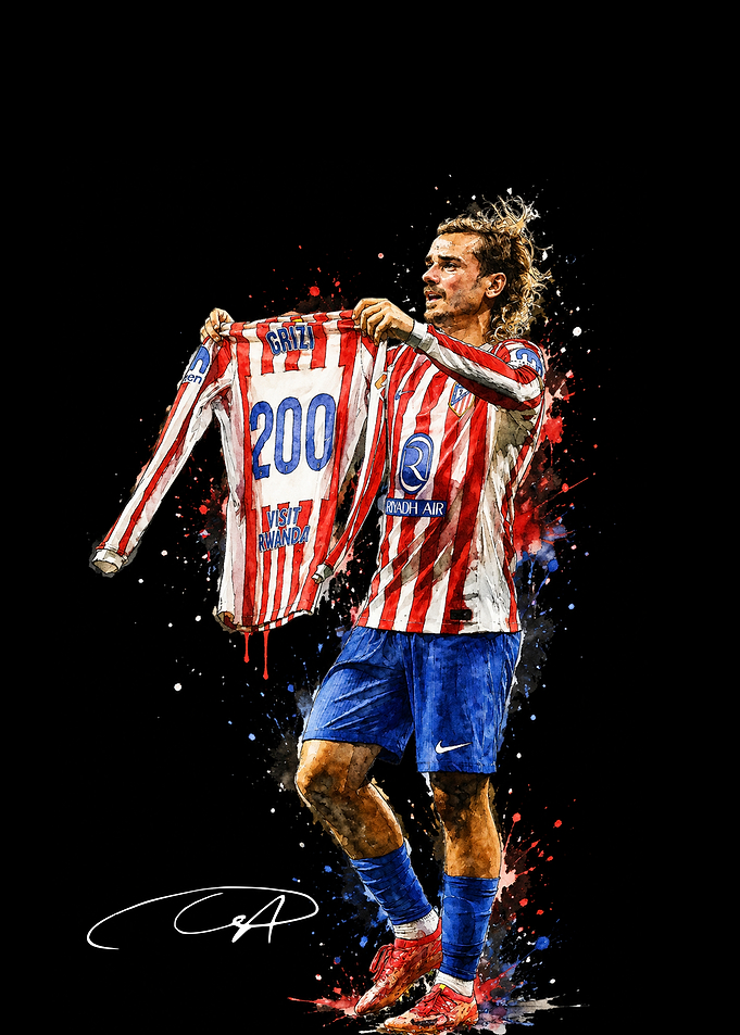Antoine Griezmann holding Atletico Madrid jersey