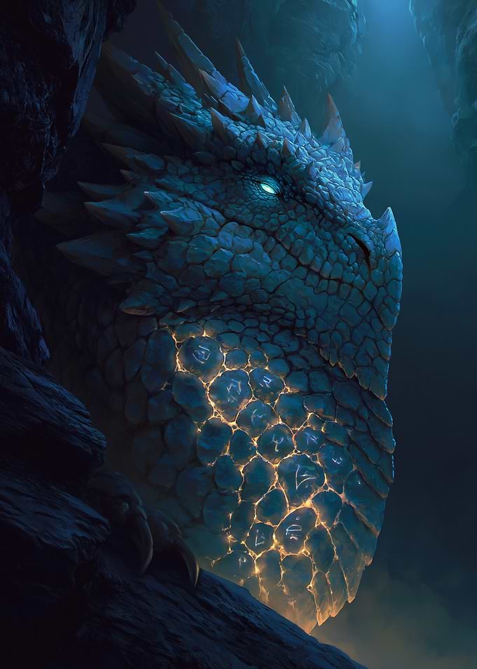 Mystical Blue Dragon with Glowing Runes
