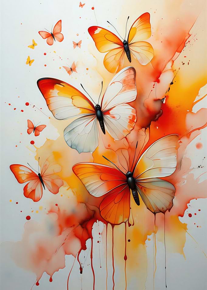 Watercolor Butterflies in Orange and Yellow