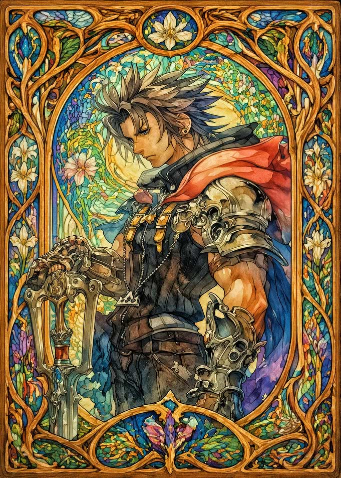 Fantasy Warrior in Stained Glass Frame