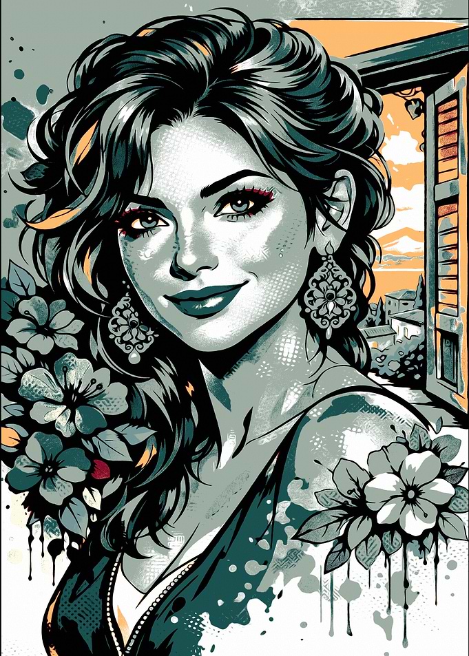 Glamorous Woman with Flowers