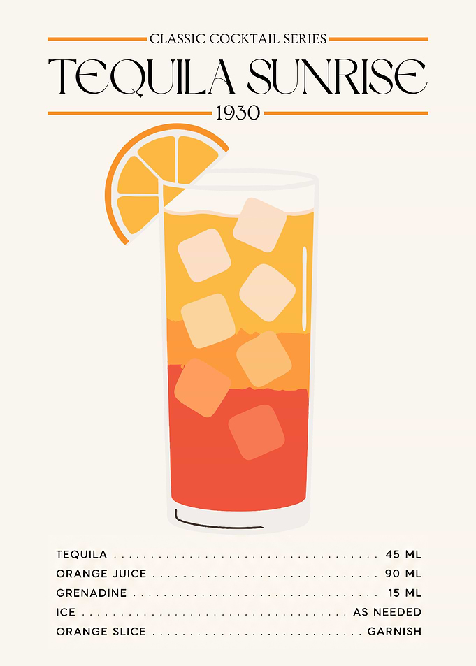 Tequila Sunrise Poster – Classic Cocktail Minimalist Wall Art (1930 Edition)