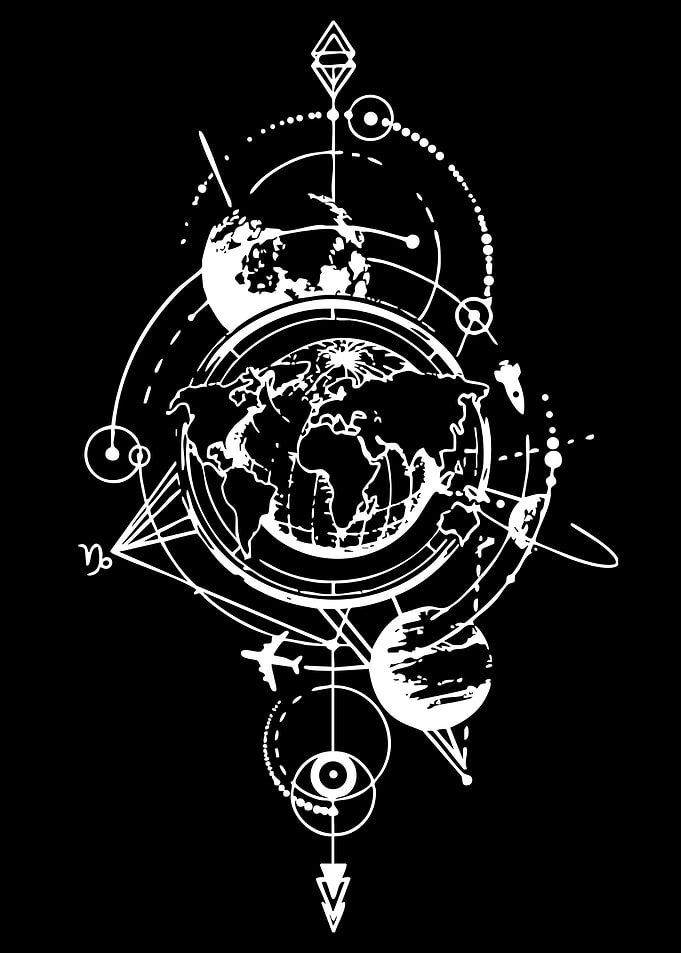 Geometric World Map and Celestial Design