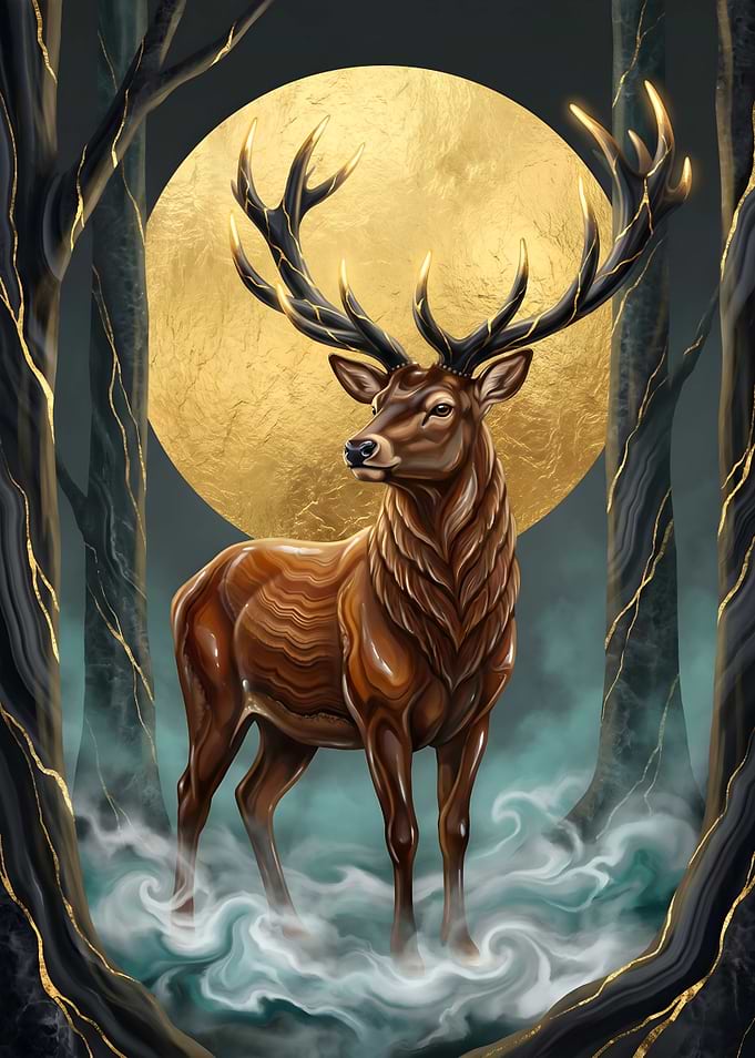 Majestic Stag Under Golden Moon