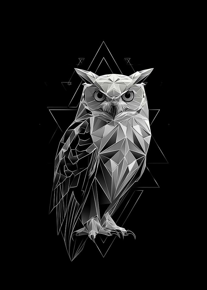 Geometric Owl on Black Background