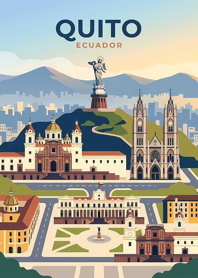 Quito Ecuador Cityscape Illustration
