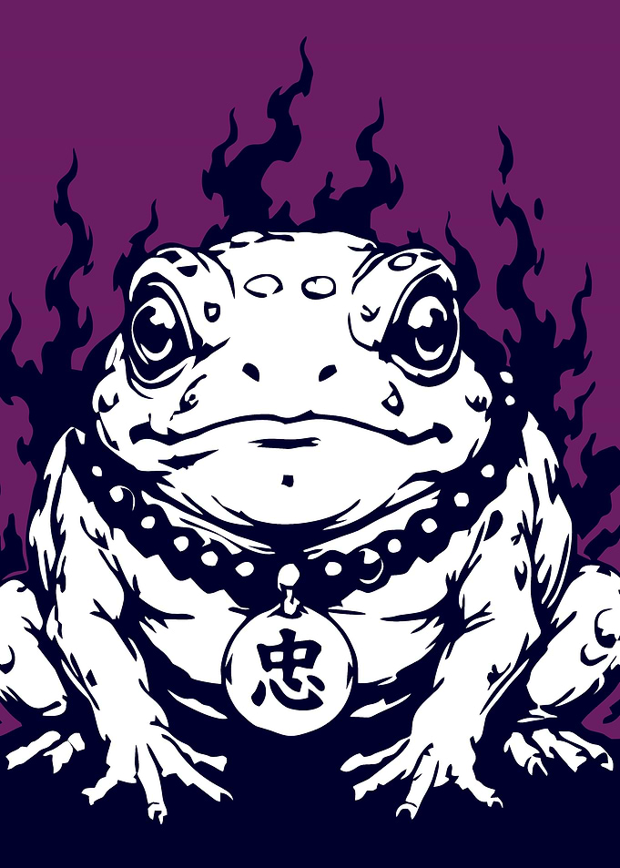 Toad with Kanji Pendant and Flames