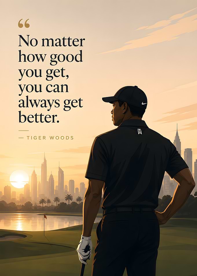 Tiger Woods inspirational quote on golf course