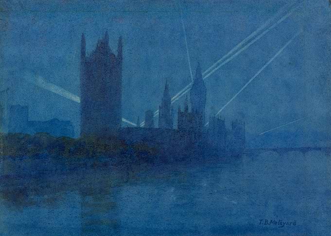 Searchlights Over London by Thomas Buford Meteyard WW1 Historical Painting