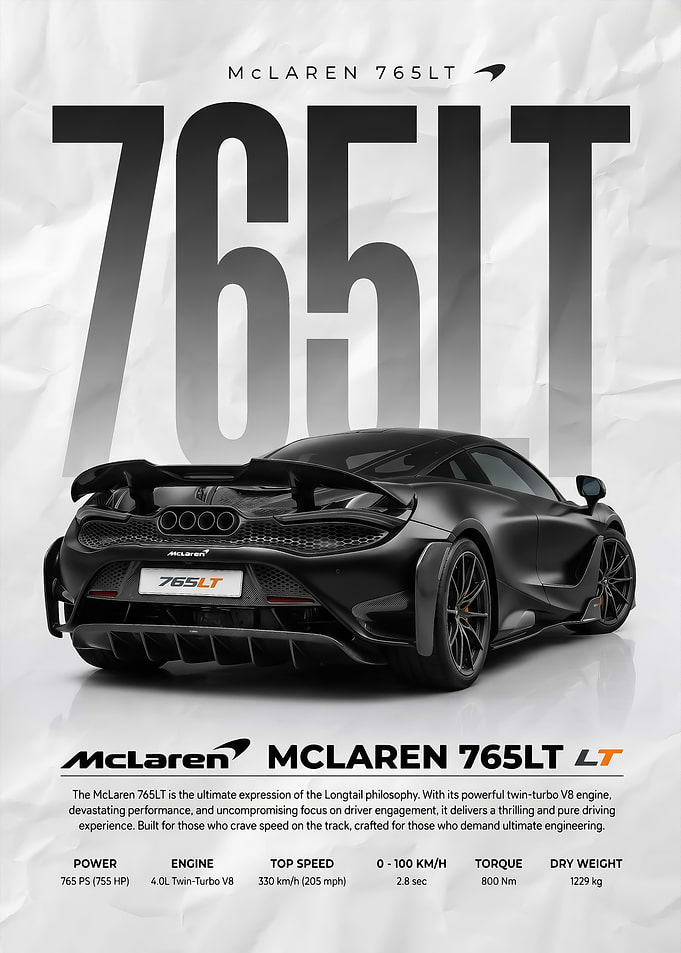 striking rear view mclaren 765lt Car Poster