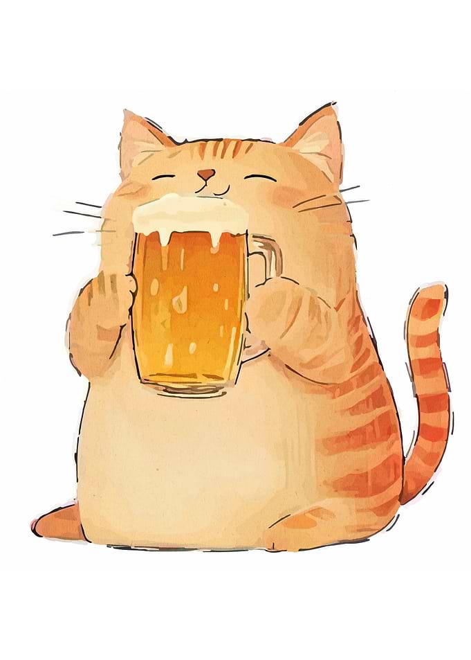 Cute Cat Drinking Beer
