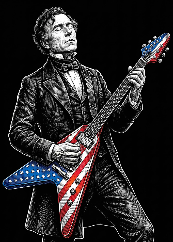 Franklin Pierce Playing Guitar with American Flag