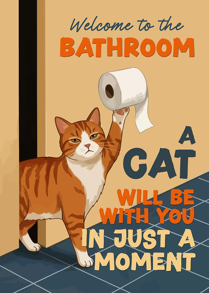 Cat Holding Toilet Paper in Bathroom