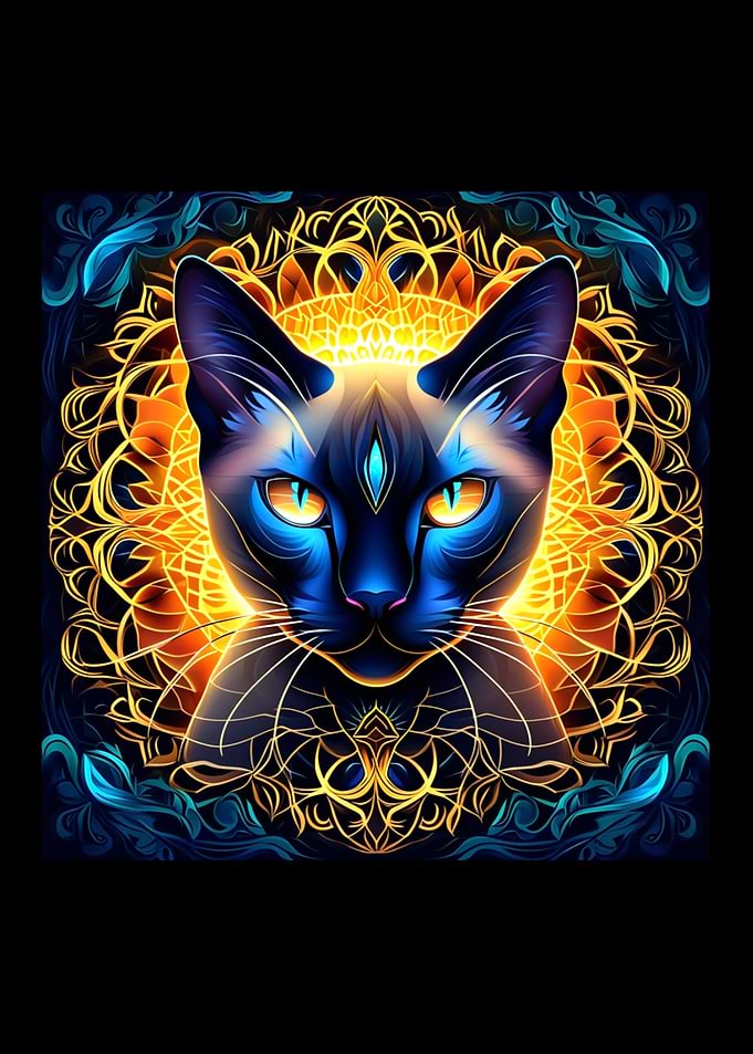 Mystical Cat with Golden Mandala