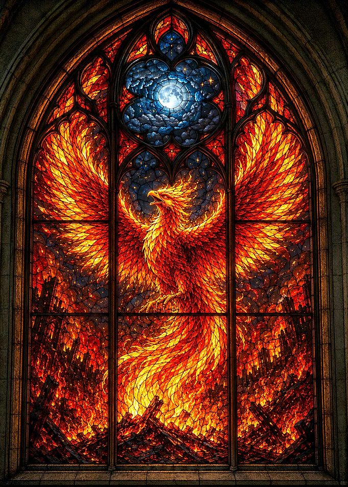 Phoenix Stained Glass Window
