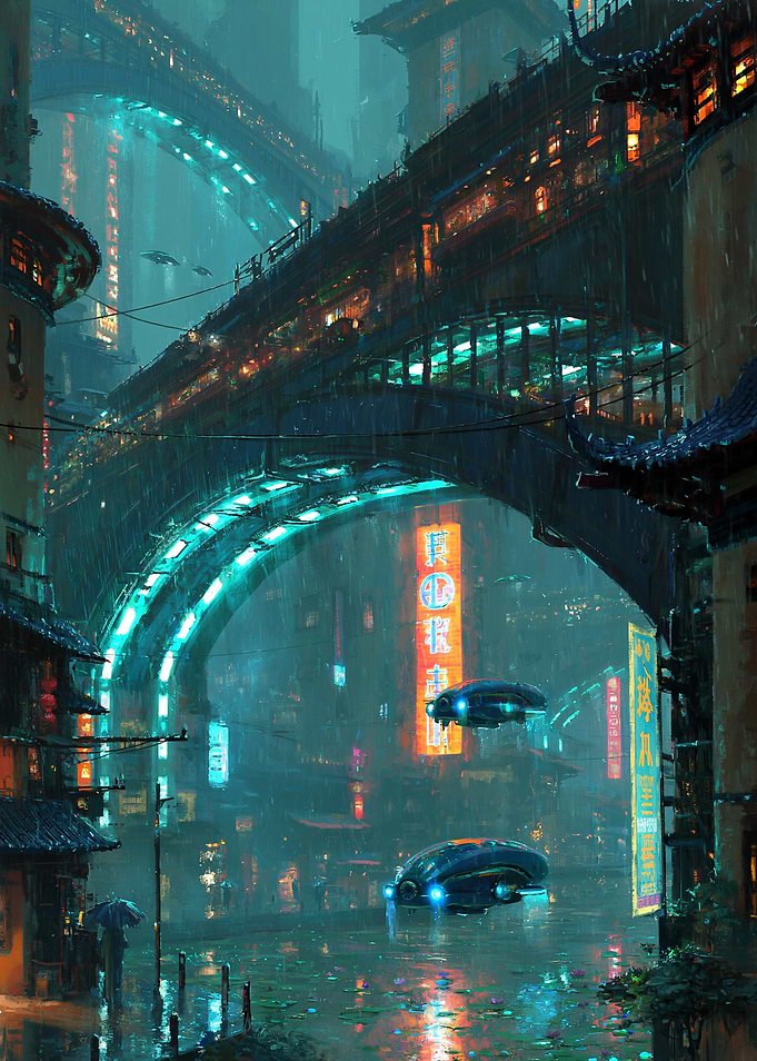 Cyberpunk Cityscape in Rain
