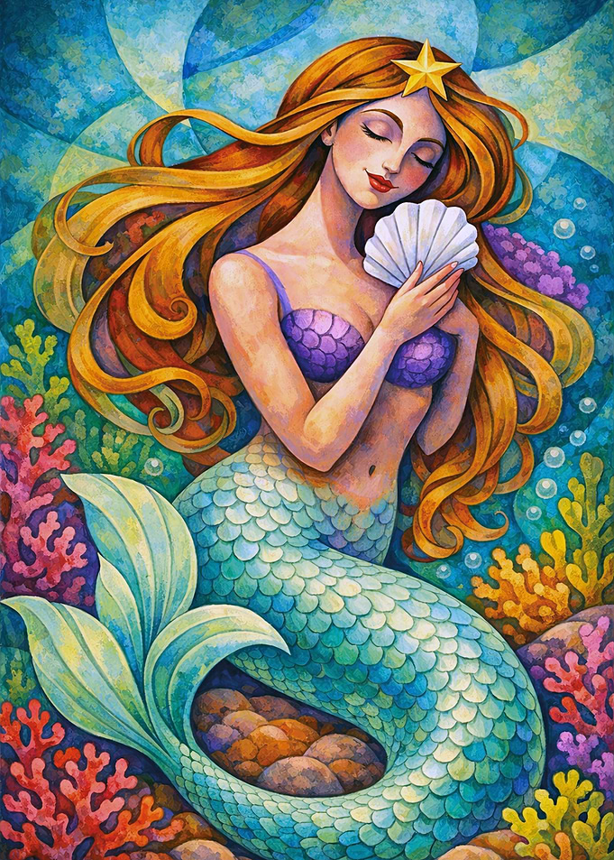 Mermaid Holding a Seashell