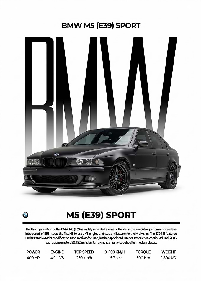 A sleek black BMW M5 car Poster