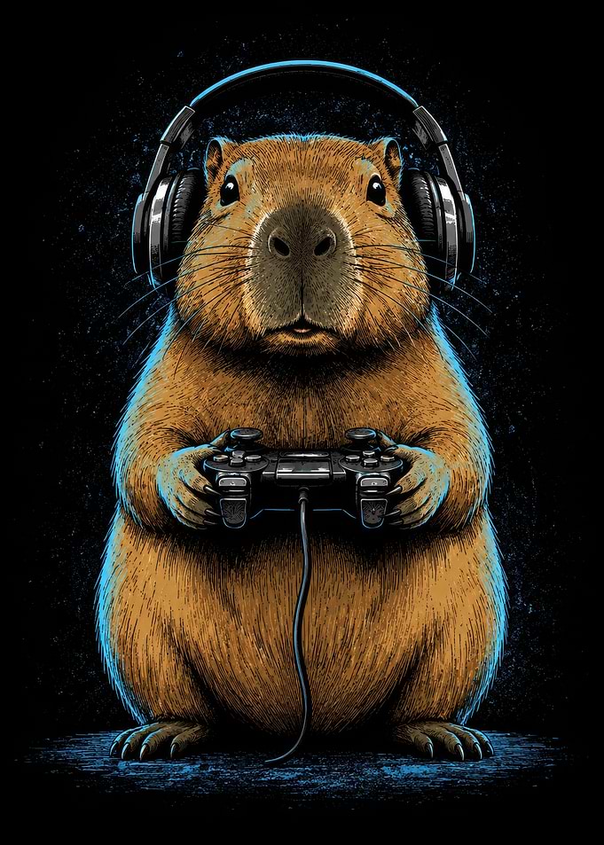 Capybara Gamer with Headphones and Controller
