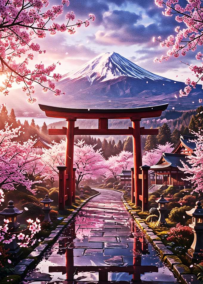 Japanese Cherry Blossom Scenic Wall Art