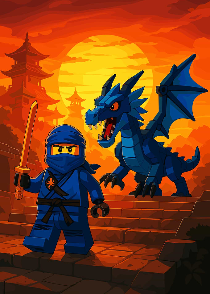Ninja and Dragon at Sunset
