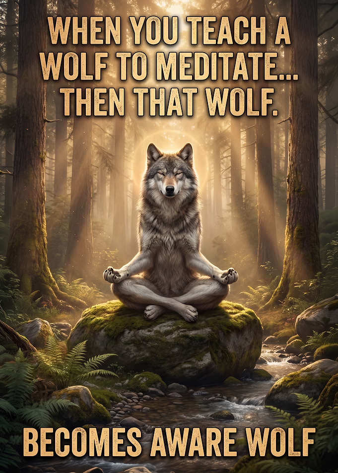 Meditating Wolf in Forest - Aware Wolf