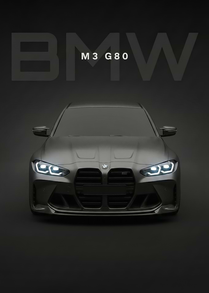 sleek bmw m3 g80 Front View poster
