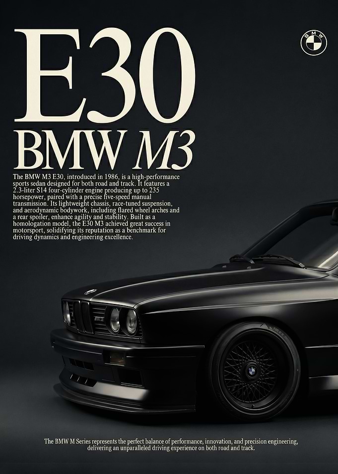 A dark bmw m3 e30 black car Poster
