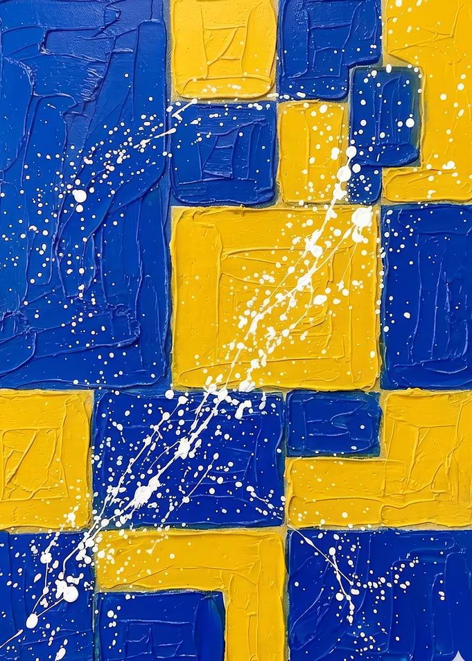 Abstract Blue and Yellow Geometric Painting