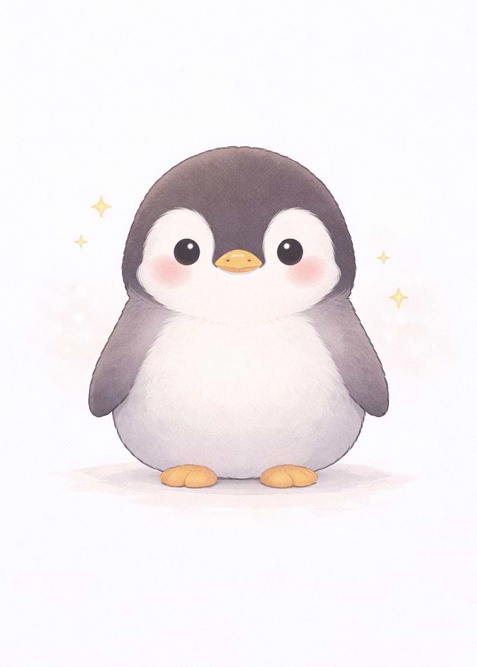 Cute Cartoon Penguin with Sparkles