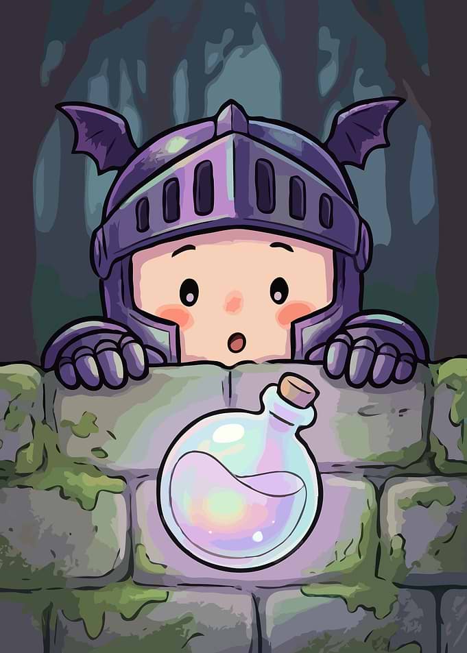 Cute Knight Peeking Over Wall with Potion