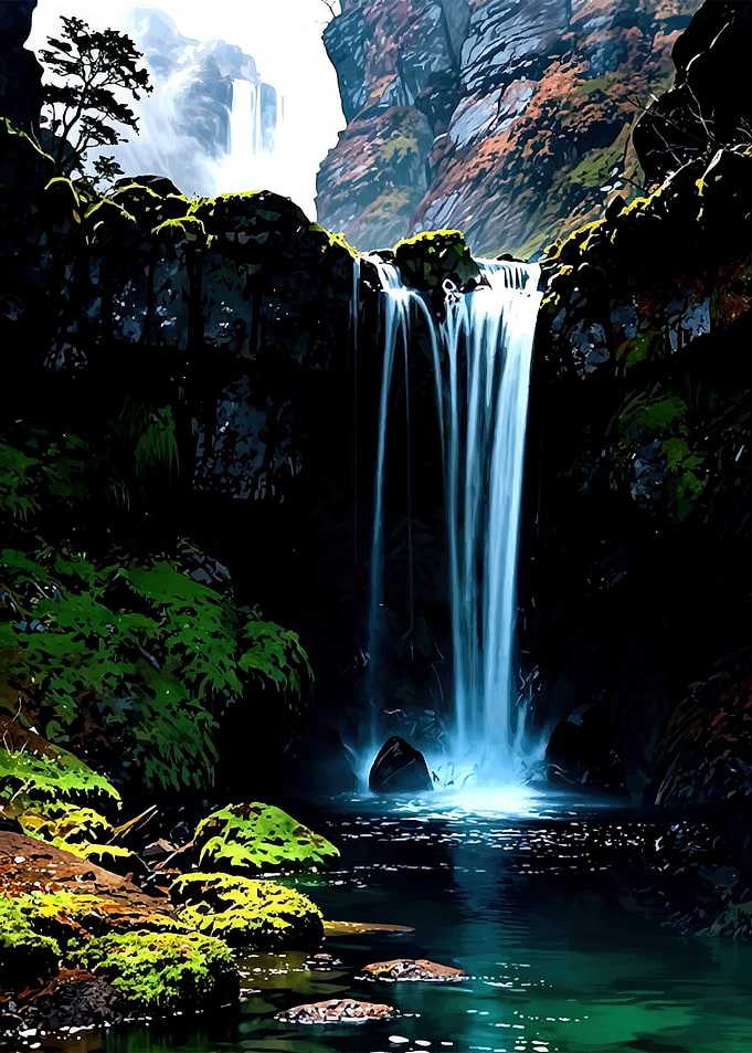 Majestic Waterfall in a Lush Forest