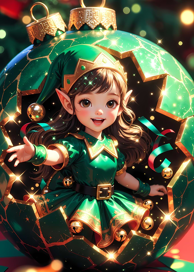 Cute Elf Inside a Christmas Ornament