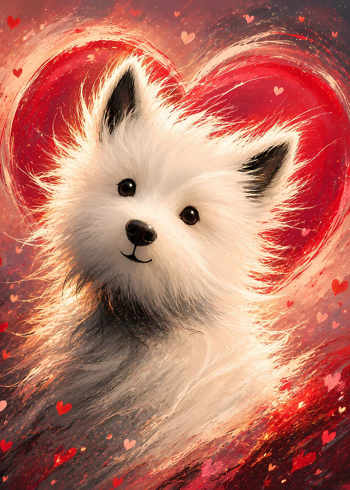 Cute White Dog with Hearts