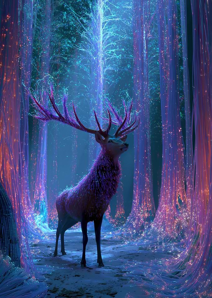 Magical Deer in Bioluminescent Forest