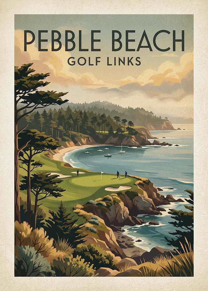Pebble Beach Golf Links Vintage Poster