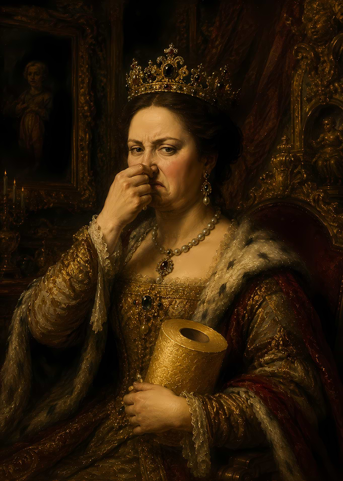 Queen holding toilet paper
