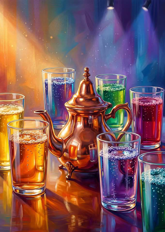 Colorful Drinks and Teapot