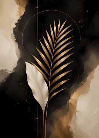 Golden Palm Leaf Abstract Art